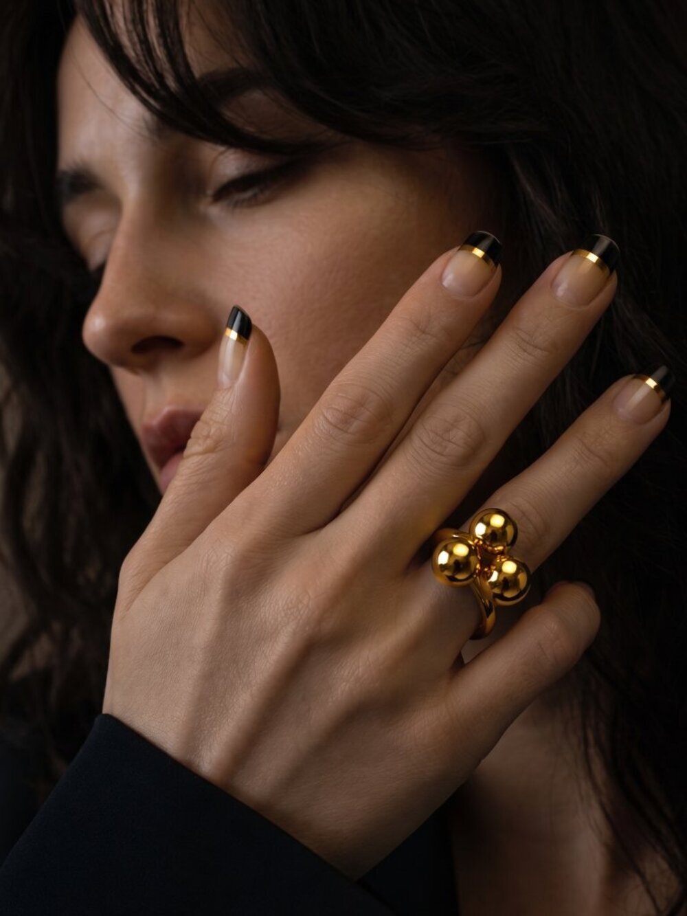 18K Gold Plated Sphere Cluster Statement Ring Sculptural Molten Chunky Size 9